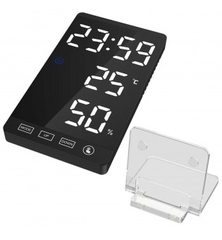 Mirror LED Alarm Clock Night Light Thermometer Digital Display With USB Charging