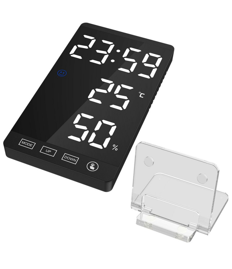 Mirror LED Alarm Clock Night Light Thermometer Digital Display With USB Charging