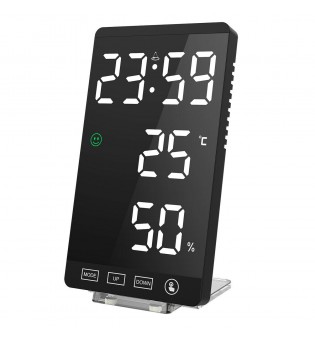 Mirror LED Alarm Clock Night Light Thermometer Digital Display With USB Charging