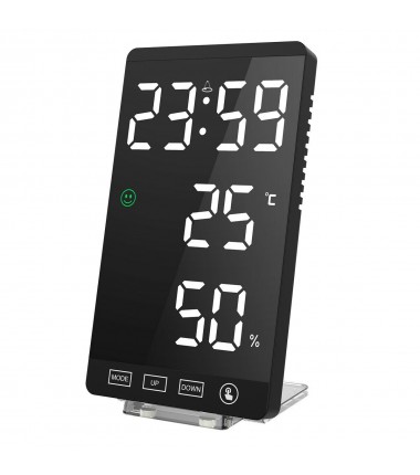 Mirror LED Alarm Clock Night Light Thermometer Digital Display With USB Charging