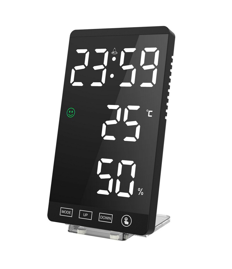 Mirror LED Alarm Clock Night Light Thermometer Digital Display With USB Charging