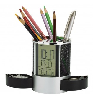 Pen Pencil Holder Digital LCD Desk Alarm Clock