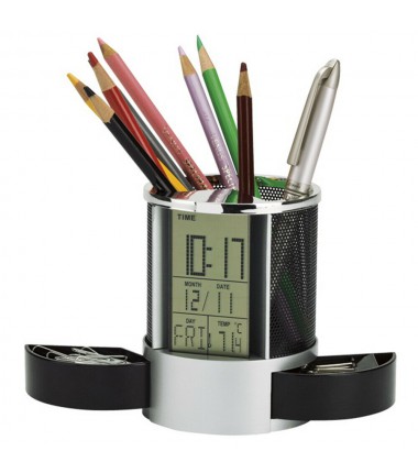 Pen Pencil Holder Digital LCD Desk Alarm Clock