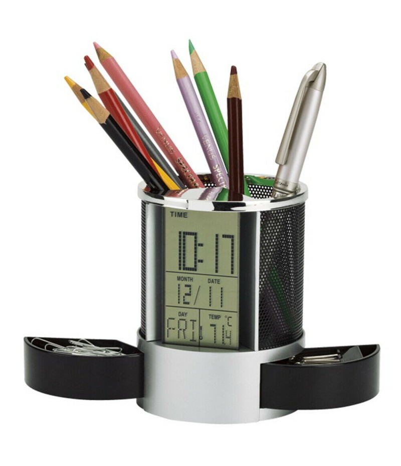 Pen Pencil Holder Digital LCD Desk Alarm Clock
