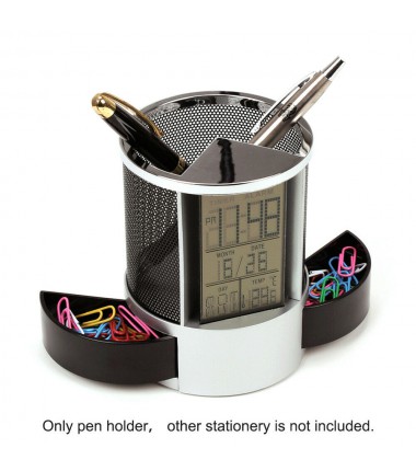 Pen Pencil Holder Digital LCD Desk Alarm Clock