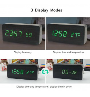 Electronic Digital Wooden Alarm Clock / Temperature/ Date Display