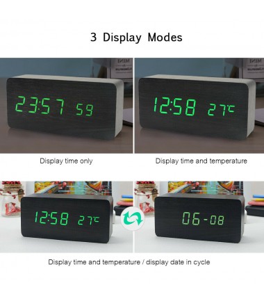 Electronic Digital Wooden Alarm Clock / Temperature/ Date Display