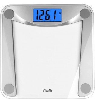 Digital Body Weight Bathroom Scale Weighing Scale with Step-On Technology, Extra Large Blue Backlit Display and Batteries Included, 400 Pounds, Clear Glass