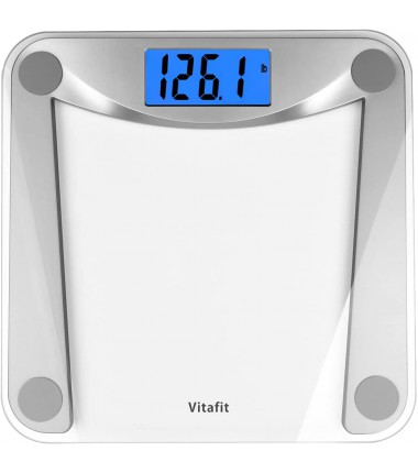 Digital Body Weight Bathroom Scale Weighing Scale with Step-On Technology, Extra Large Blue Backlit Display and Batteries Included, 400 Pounds, Clear Glass