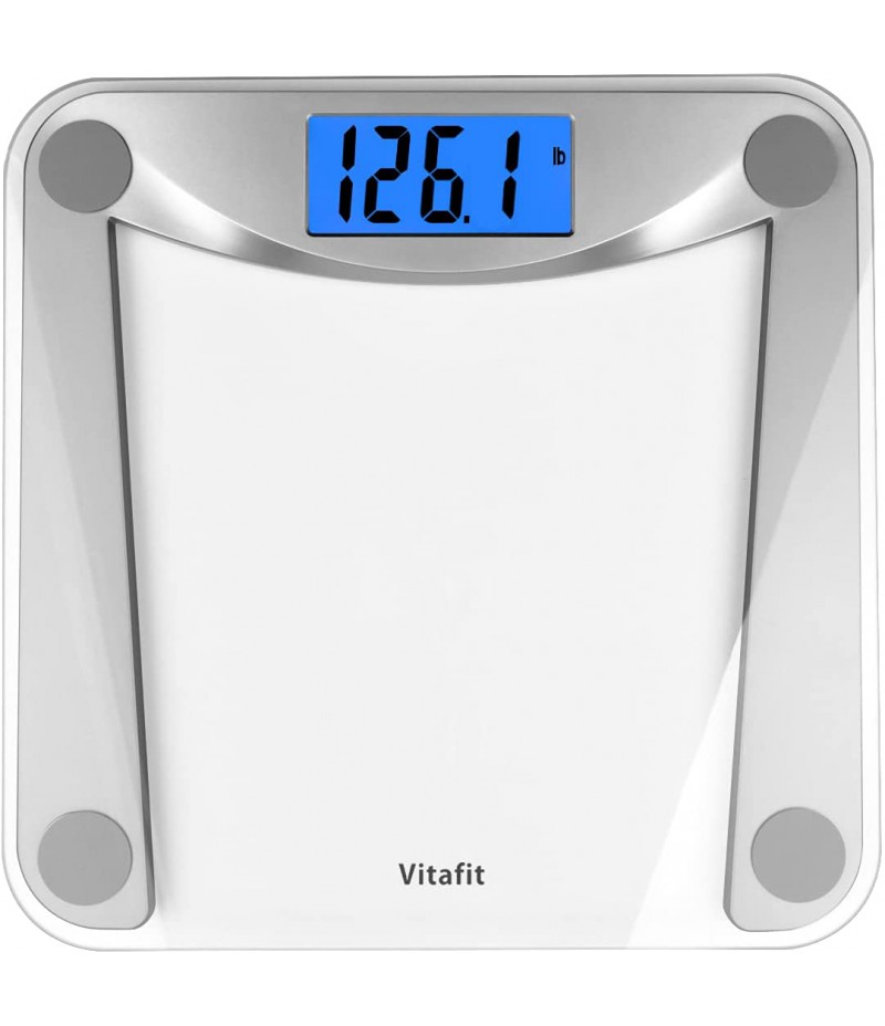 Digital Body Weight Bathroom Scale Weighing Scale with Step-On Technology, Extra Large Blue Backlit Display and Batteries Included, 400 Pounds, Clear Glass