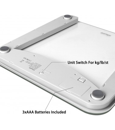 Digital Body Weight Bathroom Scale Weighing Scale with Step-On Technology, Extra Large Blue Backlit Display and Batteries Included, 400 Pounds, Clear Glass