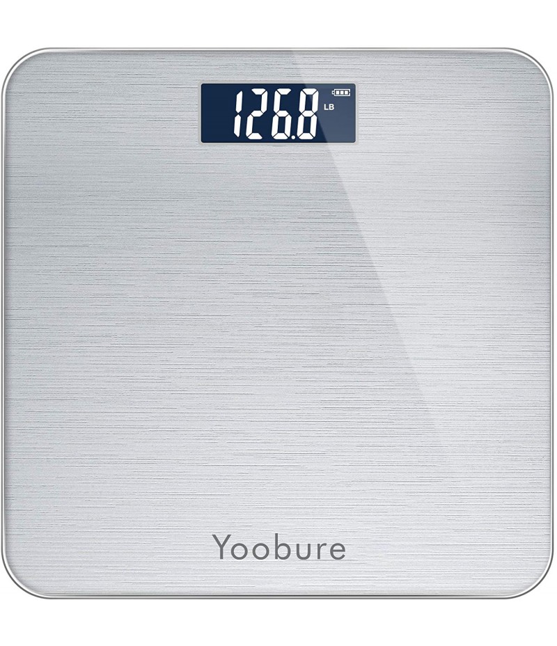 Weight Scale, Precision Digital Body Bathroom Scale with Step-On Technology, Brushing Finish, 6mm Tempered Right Angle Glass Easy Read Backlit LCD Display, 400 Pounds