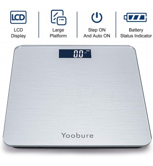 Weight Scale, Precision Digital Body Bathroom Scale with Step-On Technology, Brushing Finish, 6mm Tempered Right Angle Glass Easy Read Backlit LCD Display, 400 Pounds