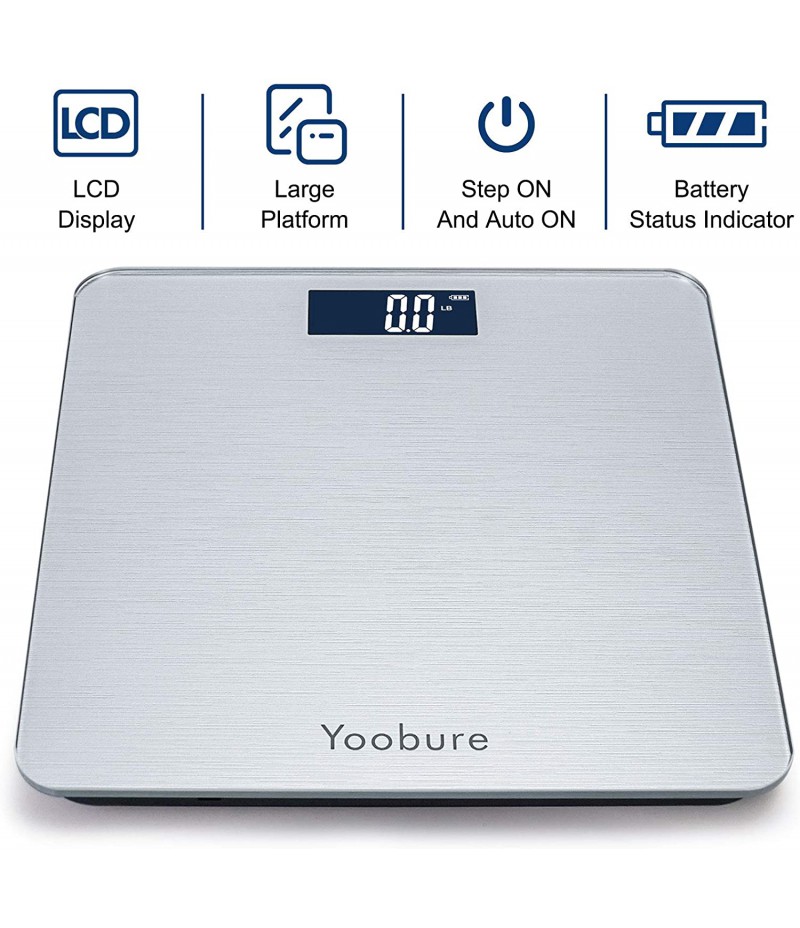 Weight Scale, Precision Digital Body Bathroom Scale with Step-On Technology, Brushing Finish, 6mm Tempered Right Angle Glass Easy Read Backlit LCD Display, 400 Pounds