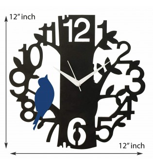 WOODEN WALL CLOCK BLUE BIRD