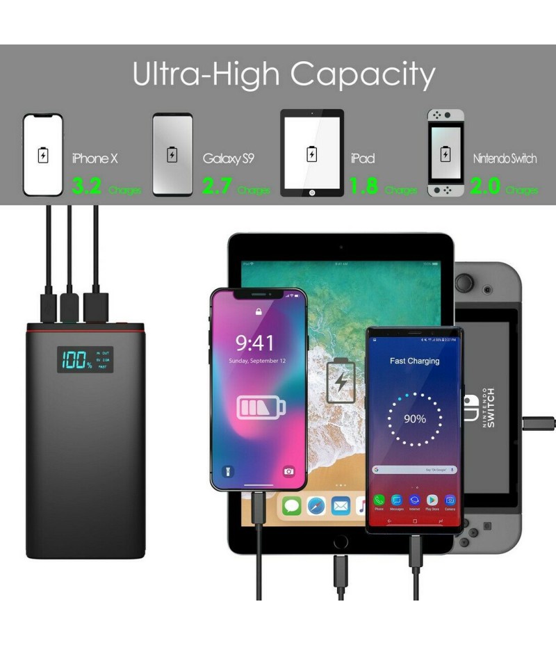 12000 MAH Charge Rapid Portable Power Bank Avec LED