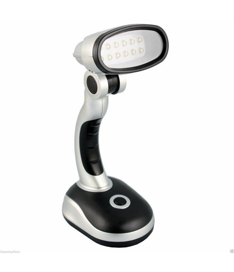 12 LED Bulb Compact Desk Lamp Black Silver USB Cable - Batteries not included 8"