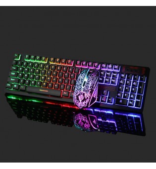 Rainbow LED Gaming Keyboard and Mouse Set Multi-Colored Changing Backlight Mouse