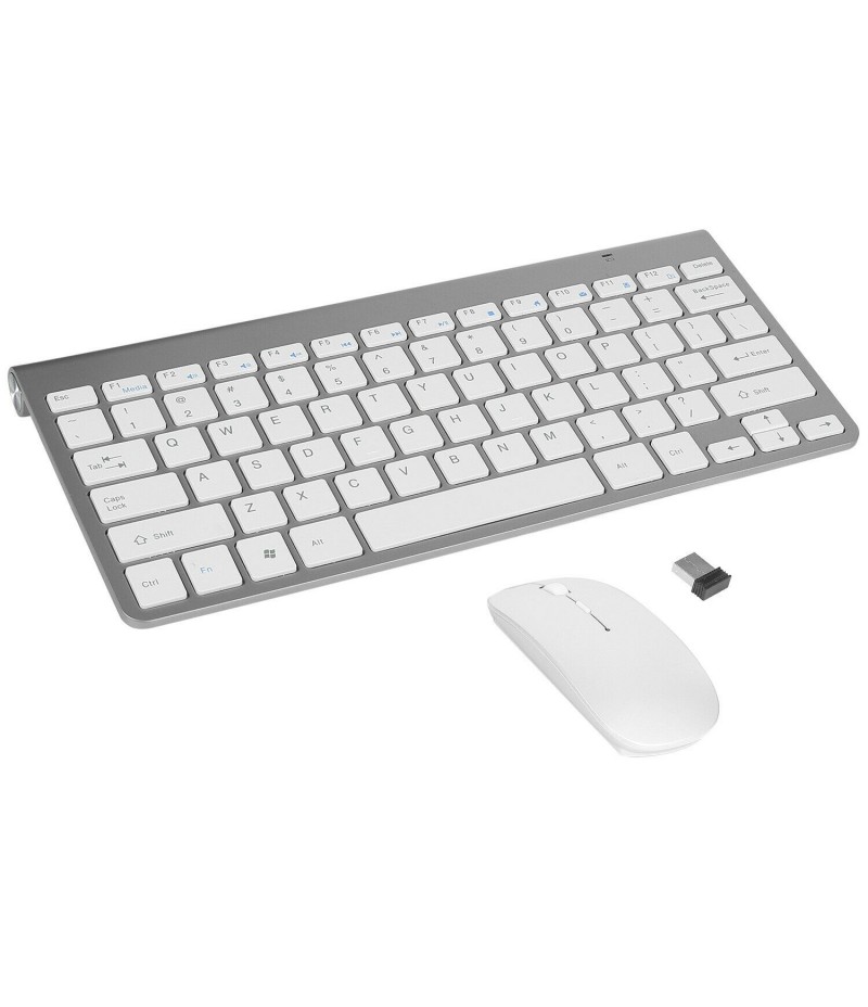 Wireless Keyboard And Mouse Combo Set 2.4G For PC Laptop Computer + USB Receiver (Silver)
