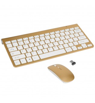 Wireless Keyboard And Mouse Combo Set 2.4G For PC Laptop Computer + USB Receiver (Gold)