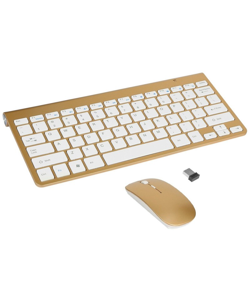 Wireless Keyboard And Mouse Combo Set 2.4G For PC Laptop Computer + USB Receiver (Gold)