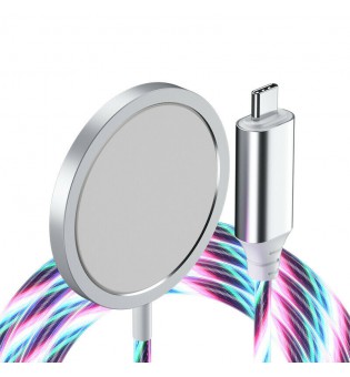 15W Magnetic Wireless Charger 1m Type-C Cable Fast Charging Pad Flow Light