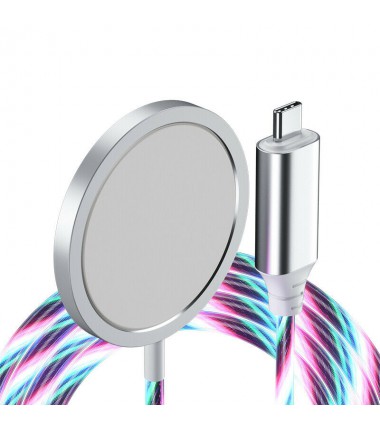 15W Magnetic Wireless Charger 1m Type-C Cable Fast Charging Pad Flow Light