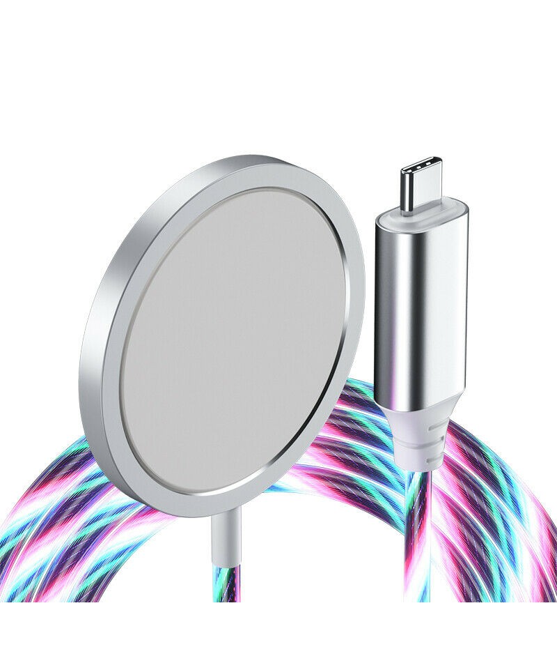 15W Magnetic Wireless Charger 1m Type-C Cable Fast Charging Pad Flow Light