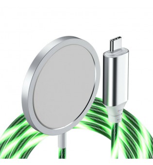 15W Magnetic Wireless Charger 1m Type-C Cable Fast Charging Pad Flow Light