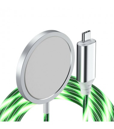 15W Magnetic Wireless Charger 1m Type-C Cable Fast Charging Pad Flow Light