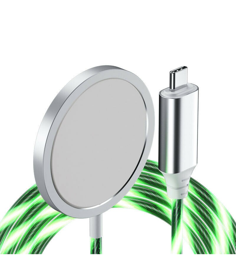 15W Magnetic Wireless Charger 1m Type-C Cable Fast Charging Pad Flow Light