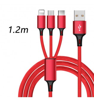 3 in 1 Universal Multi-Function Mobile Phone Charger Cord USB Charging Cable (1.2m)