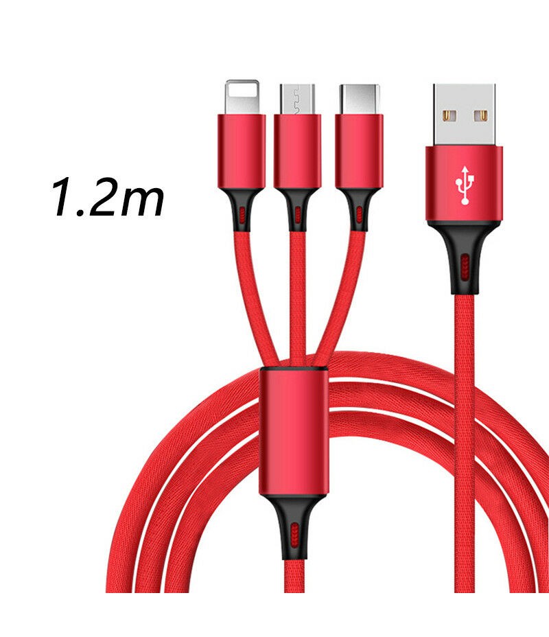 3 in 1 Universal Multi-Function Mobile Phone Charger Cord USB Charging Cable (1.2m)