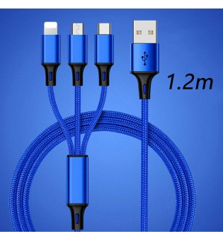 3 in 1 Universal Multi-Function Mobile Phone Charger Cord USB Charging Cable (1.2m)