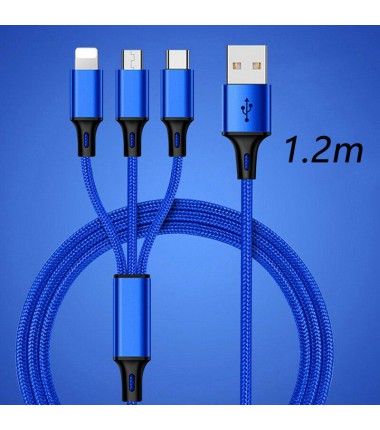 3 in 1 Universal Multi-Function Mobile Phone Charger Cord USB Charging Cable (1.2m)