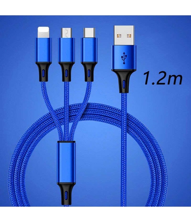 3 in 1 Universal Multi-Function Mobile Phone Charger Cord USB Charging Cable (1.2m)