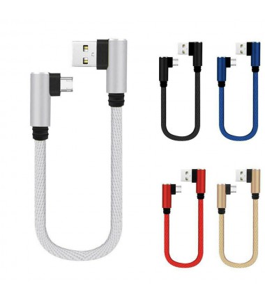 10" Short Charging Cable Elbow 90 Degree USB-C Type-C Phone Micro USB Cable