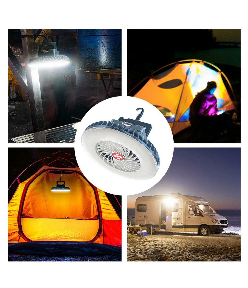 Portable Camping Fan with LED Lantern Rechargeable Battery Operated Camping Fan