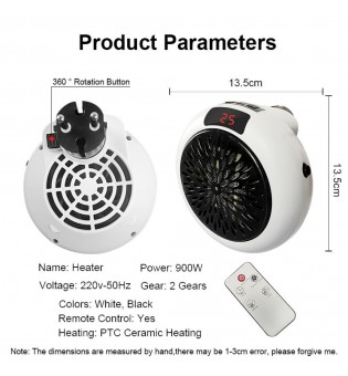 Portable Handy 900w Electric Heater Heating Fan Heater for Room Bedroom Office