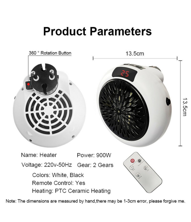 Portable Handy 900w Electric Heater Heating Fan Heater for Room Bedroom Office