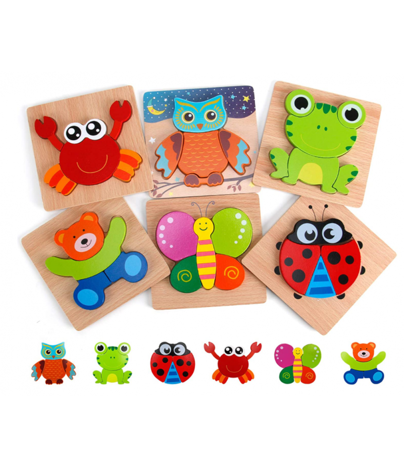 Educational Learning Toys Baby Kids Boy Girl Gift Wooden Jigsaw Puzzle 6 Count